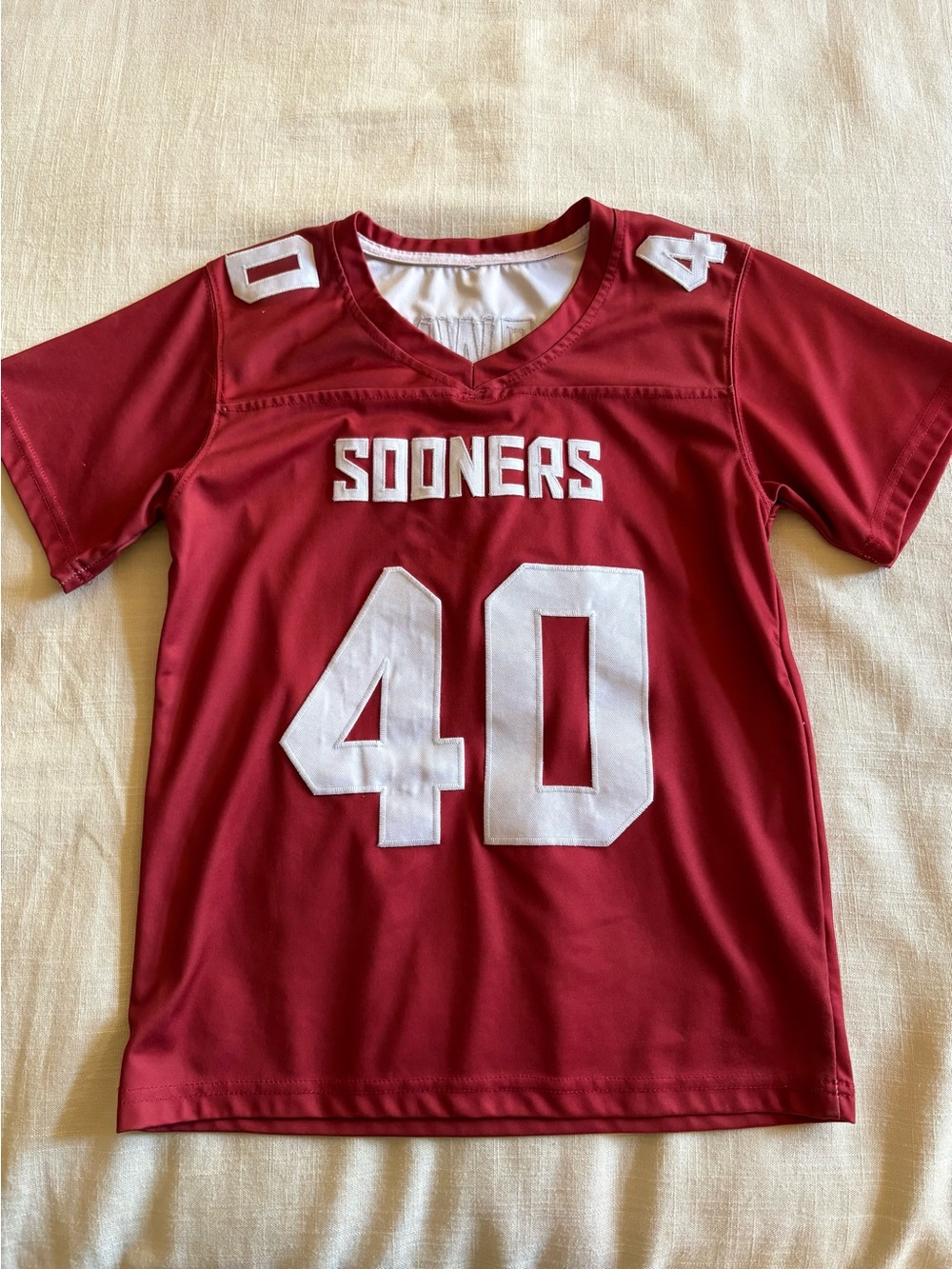 Sooners Youth Red Football Jersey with Number 40